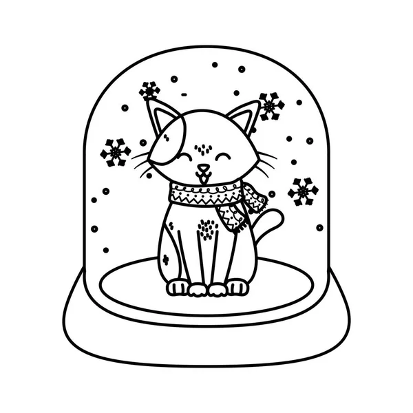 Кіт у кришталевому м'ячі сніг святкування весела різдвяна товста лінія — стоковий вектор