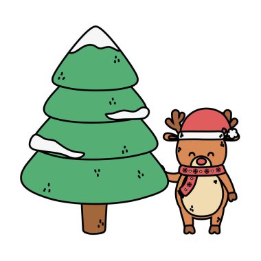 Şapkalı ve ağaç desenli ren geyiği Mutlu Noeller