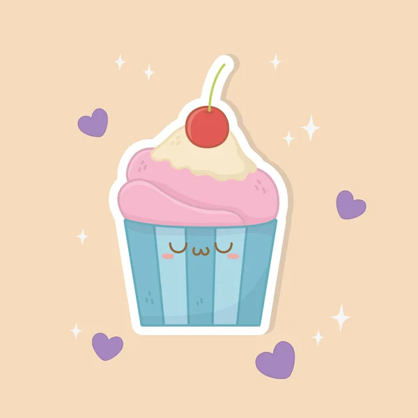 Sladké cupcake jídlo kawaii charakter — Stockový vektor