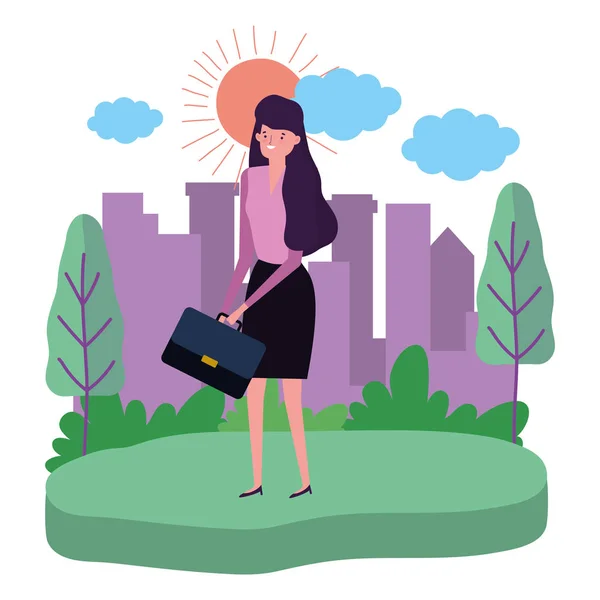 Businesswoman avatar with suitcase design vector illustration — стоковый вектор