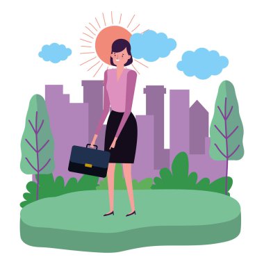 Businesswoman avatar with suitcase design vector illustration