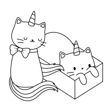 Unicorn cat cartoon couple vector design