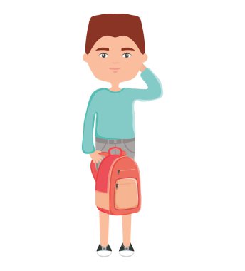 happy young boy with schoolbag urban style character