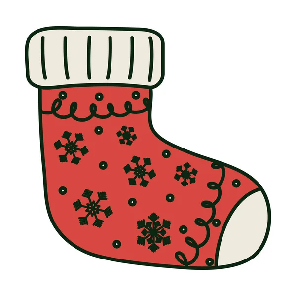 赤い靴下雪の結晶装飾陽気なクリスマス — ストックベクタ