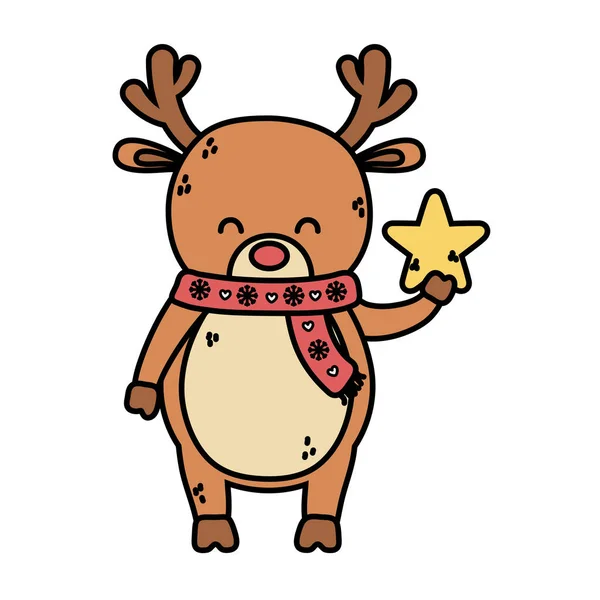 Reindeer with scarf holding star decoration merry christmas — стоковый вектор