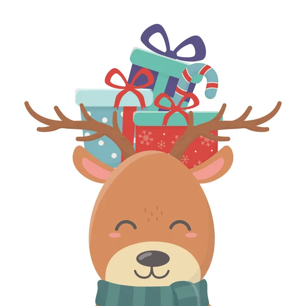 Ren med gåva på huvudet firande god jul — Stock vektor