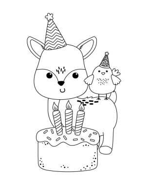 Reindeer and chicken with happy birthday icon design