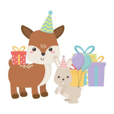 Ren geyiği ve tavşan Mutlu yıllar ikonu tasarımı