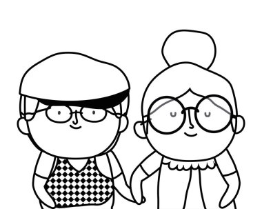 Büyükanne ve büyükbaba karikatür vektör tasarımı