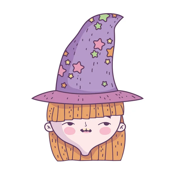 Happy halloween celebration girl face with hat costume — 스톡 벡터
