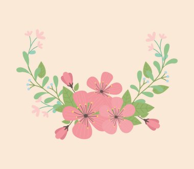 Çiçekler ve yapraklar çelenk dekorasyonu