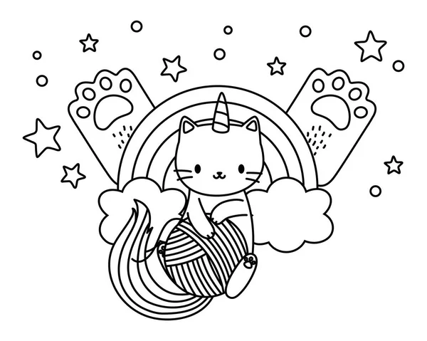 유니콘 고양이 만화 벡터 디자인 — 스톡 벡터
