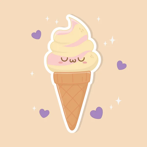 Sorvete cone kawaii personagem — Vetor de Stock