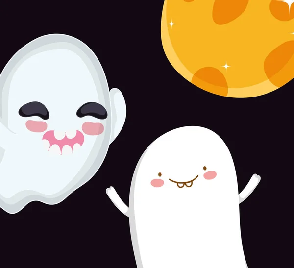 Flying ghosts in the night halloween —  Vetores de Stock
