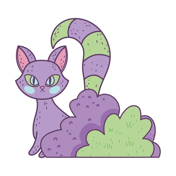 Happy halloween celebration purple cat sitting bushes — стоковый вектор