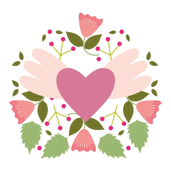 Szív szerelem szárnyakkal és rózsákkal pop art stílus — Stock Vector