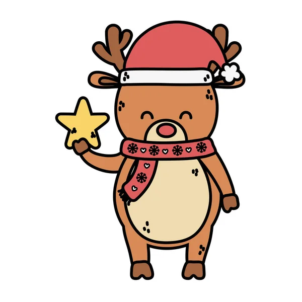 Reindeer with scarf and hat decoration merry christmas — Stock Vector