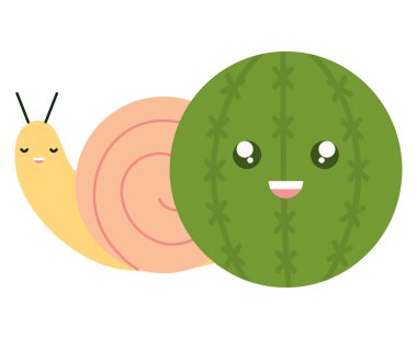 exotic cactu with snail kawaii character