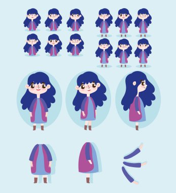 çizgi film karakteri animasyonu küçük kız bazı vücut ifadeleri ile yüzleşir