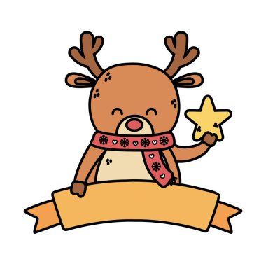 Yıldız süslemeli ren geyiği Mutlu noel amblemi
