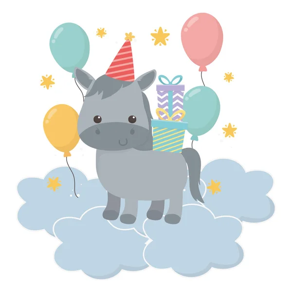 Cartuja de burro con un diseño de iconos de cumpleaños feliz — Vector de stock