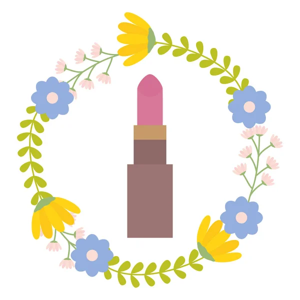 Lipstick make up with floral wreath pop art style — Stok Vektör