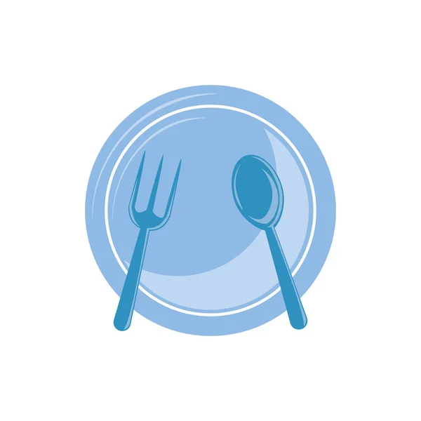 Dish spoon fork plastic flat icon blue — Stock Vector