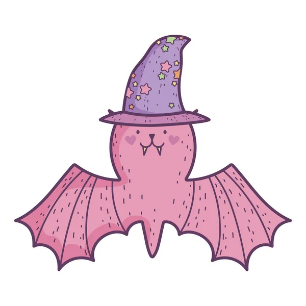 행복 한 할로윈 축하 해 모자무서워 하는 귀여운 박쥐 — 스톡 벡터