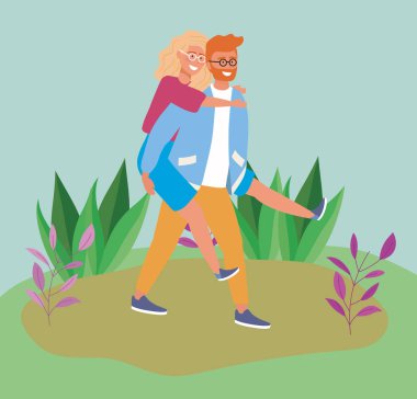 Adam tarlada kadını sırtında taşıyor.