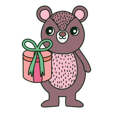 cute bear with gift merry christmas card