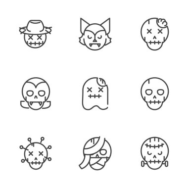 collection icons trick or treat happy halloween line style