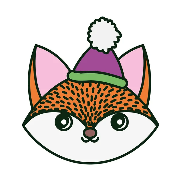 Happy fox head with hat merry christmas — Stock Vector