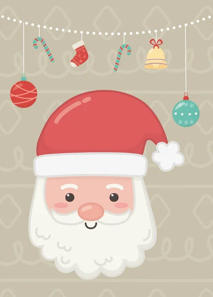 Weihnachtsmann Gesicht Girlanden Ball Rohrstock Glocke Feier fröhliche Weihnachten Plakat — Stockvektor