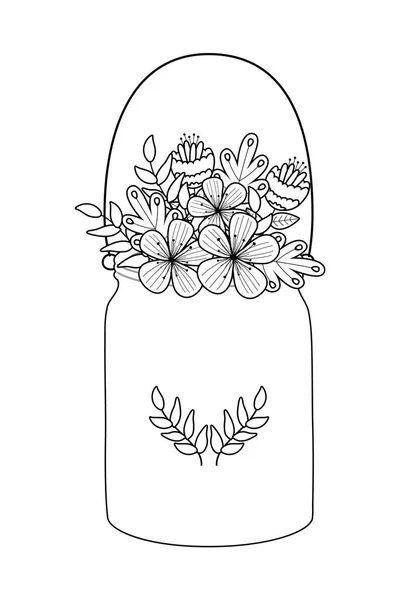 Blommor och blad inuti vas vektor design — Stock vektor