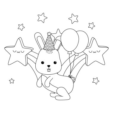 Mutlu Doğum günü simgesi tasarımı ile tavşan karikatür