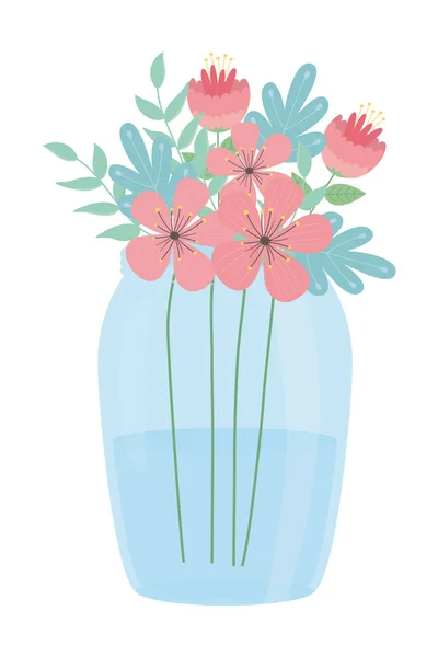 Blumen und Blätter im Topfvektordesign — Stockvektor