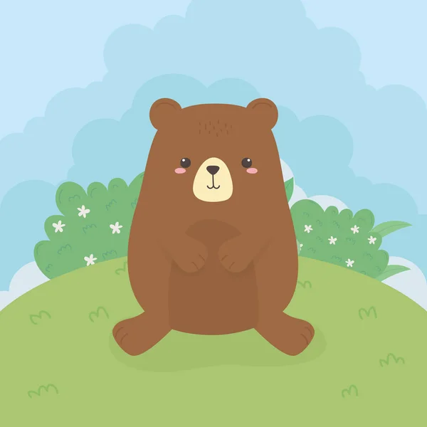 Cute bear teddy wild character — Vetor de Stock