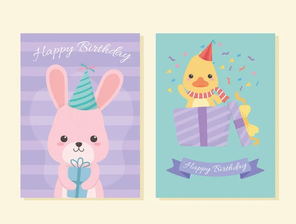 Birthday card with little animals characters — Stockvector