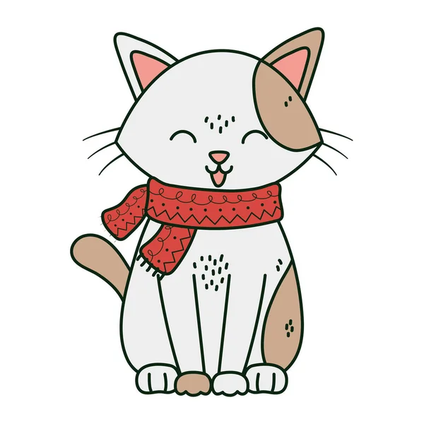 Roztomilý bílá kočka s šátkem jazyk ven oslavy veselé Vánoce — Stockový vektor