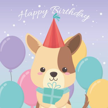 Küçük köpek karakterli doğum günü kartı.