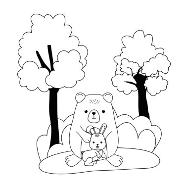 İzole edilmiş tavşan ve ayı çizgi film vektör tasarımı