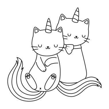 Unicorn cat cartoon couple vector design