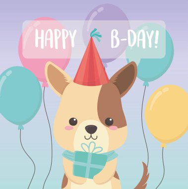 Küçük köpek karakterli doğum günü kartı.