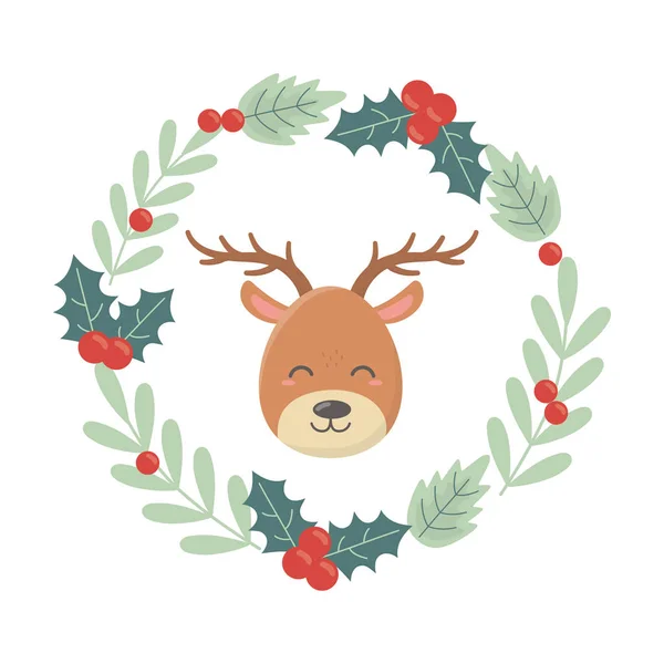 Rena cabeça grinalda decoração celebração alegre natal — Vetor de Stock