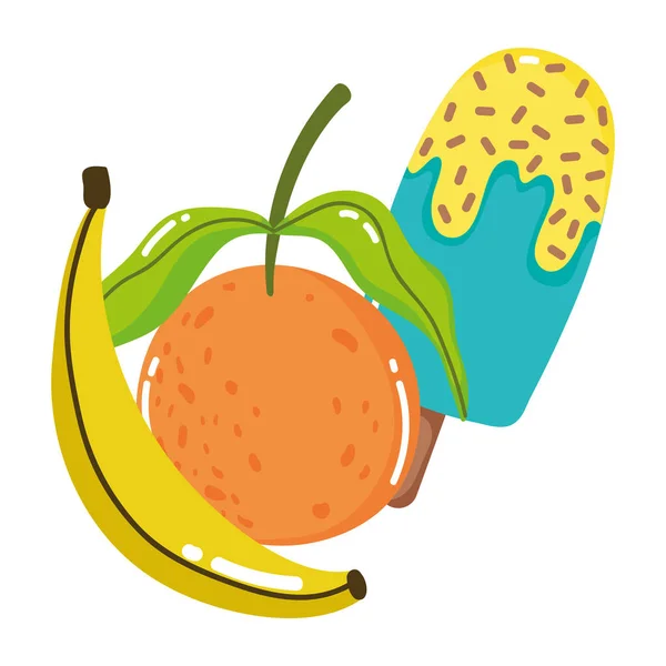 Banana design vetorial laranja e picolé — Vetor de Stock