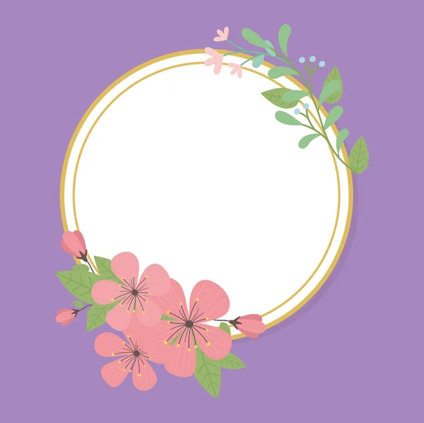 Circular frame with flowers and leafs decoration — Stockvektor