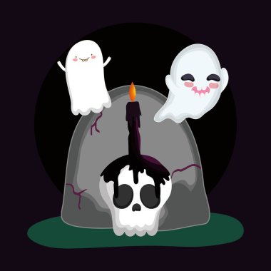 flying ghosts gravestone skull candle halloween