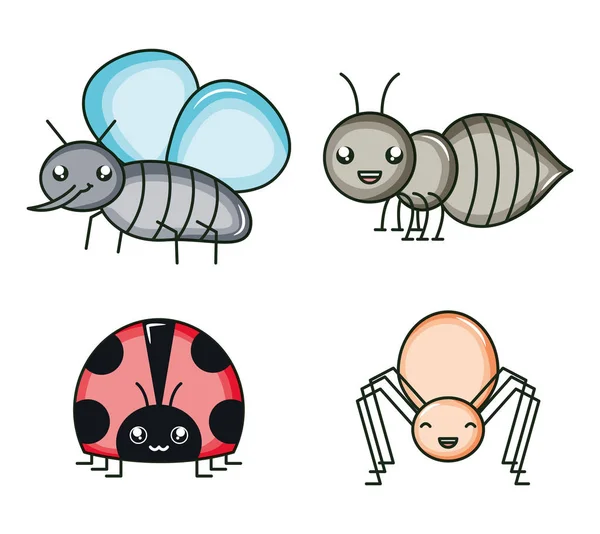 Group of insects kawaii characters — Stock Vector