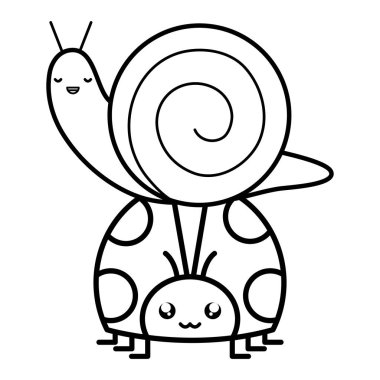 Tatlı uğur böceği ve salyangoz kawaii karakterleri