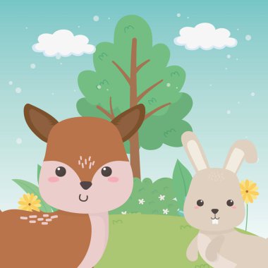 Ren geyiği ve tavşan çizgi film tasarımı